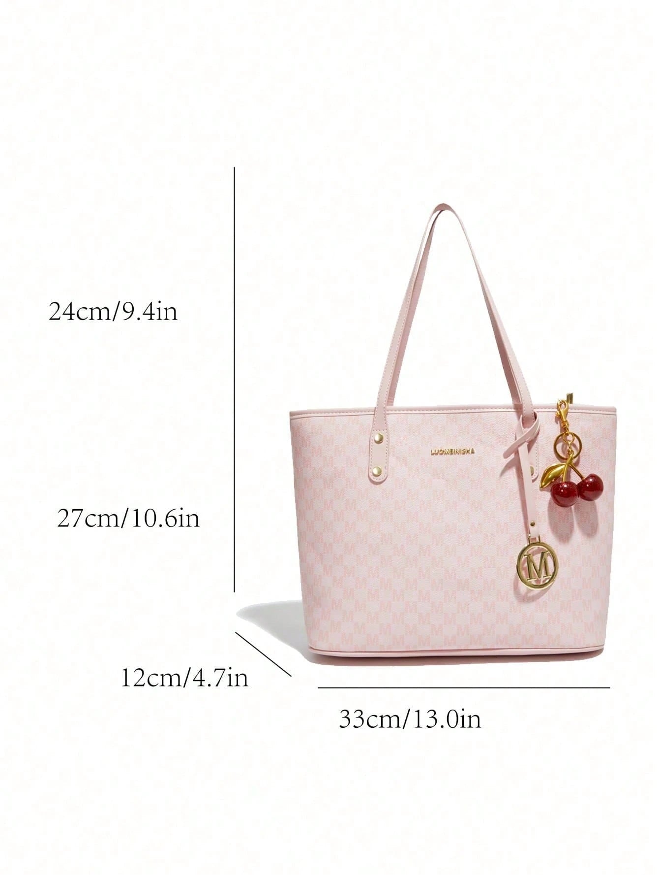 This Fashionable New Shoulder Bag Is Made Of Waterproof PU Material, Decorated With Letter Patterns And Cherry Pendants. It Is A Spacious Handbag And Business Commuter Bag, Suitable For Shopping, Comm