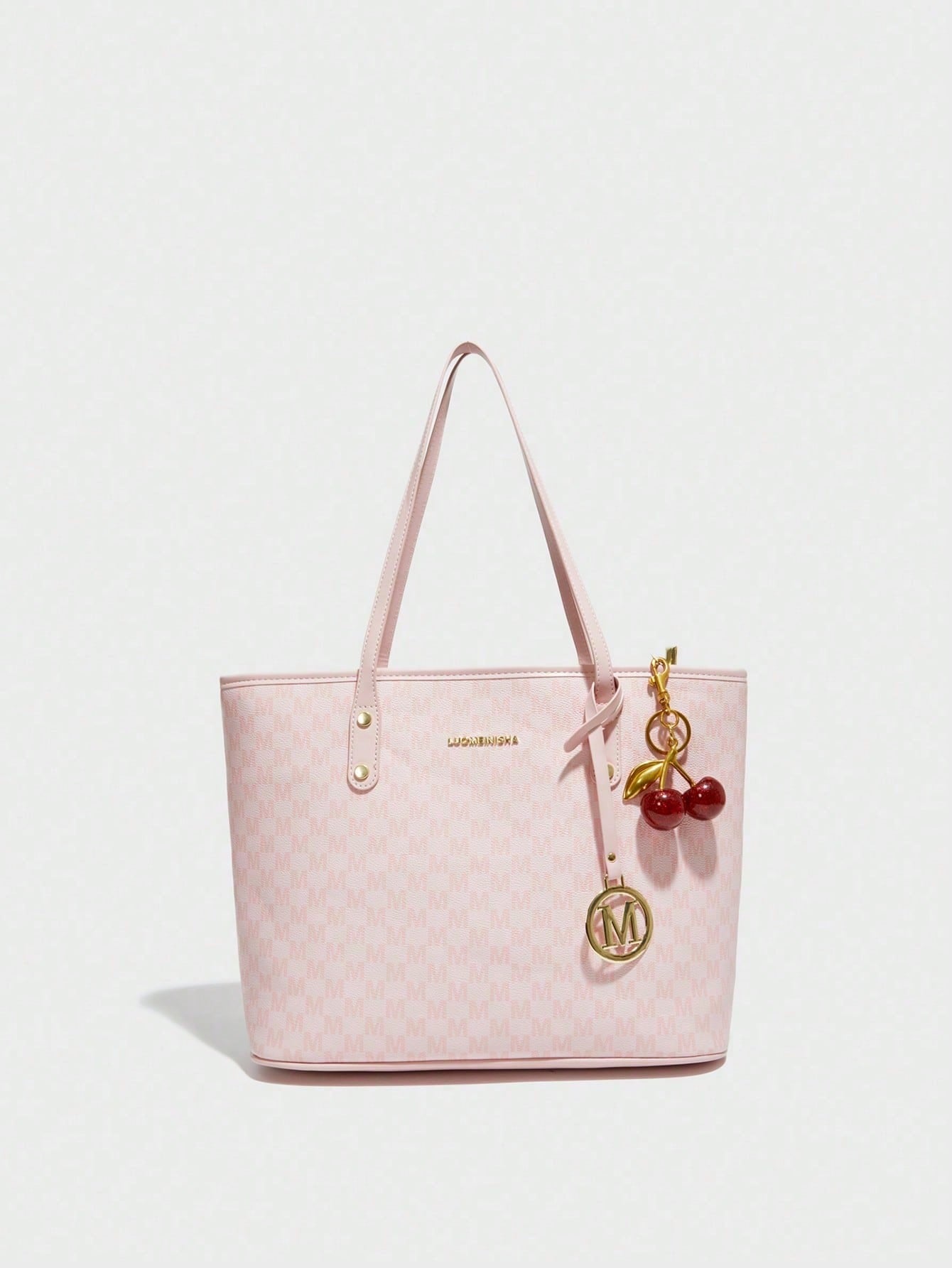This Fashionable New Shoulder Bag Is Made Of Waterproof PU Material, Decorated With Letter Patterns And Cherry Pendants. It Is A Spacious Handbag And Business Commuter Bag, Suitable For Shopping, Comm