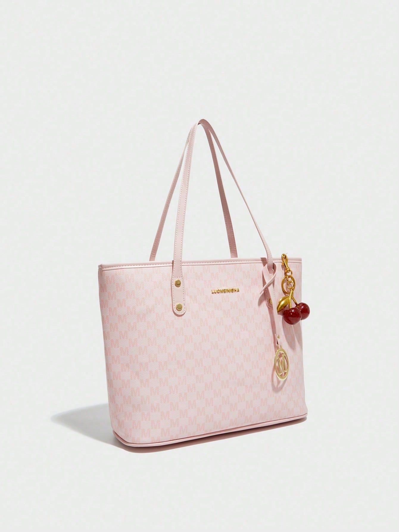 This Fashionable New Shoulder Bag Is Made Of Waterproof PU Material, Decorated With Letter Patterns And Cherry Pendants. It Is A Spacious Handbag And Business Commuter Bag, Suitable For Shopping, Comm