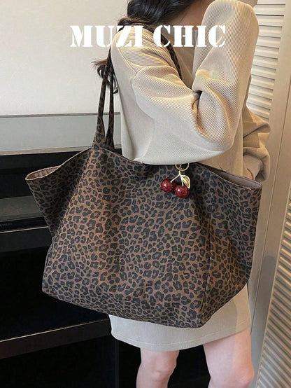 This Retro Brown Leopard Print Tote Bag Features A Soft Material And A Large Capacity, Making It Suitable For Office Workers And Students. It's A Versatile Style For Campus Life, The Workplace, And We