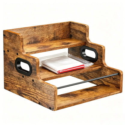 Three-Layer Countertop Wine Rack, Solid Wood Display Rack, Whisky, Spirits, Coffee, Tea And Seasoning Storage Rack, Suitable For Bar And Home Storage, Comes With A Wine Glass Polishing Cloth