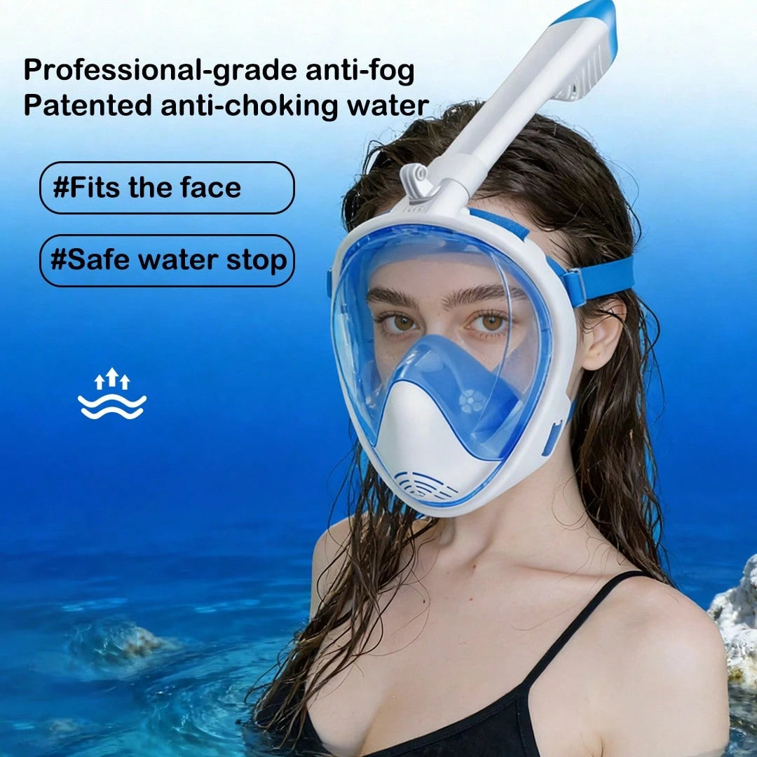 THREE SNOWMEN New Blue Model: The Best Snorkel Mask Of All Time! Anti-Fog, Leak-Proof, And 180° Panoramic View.Blue-L\XL