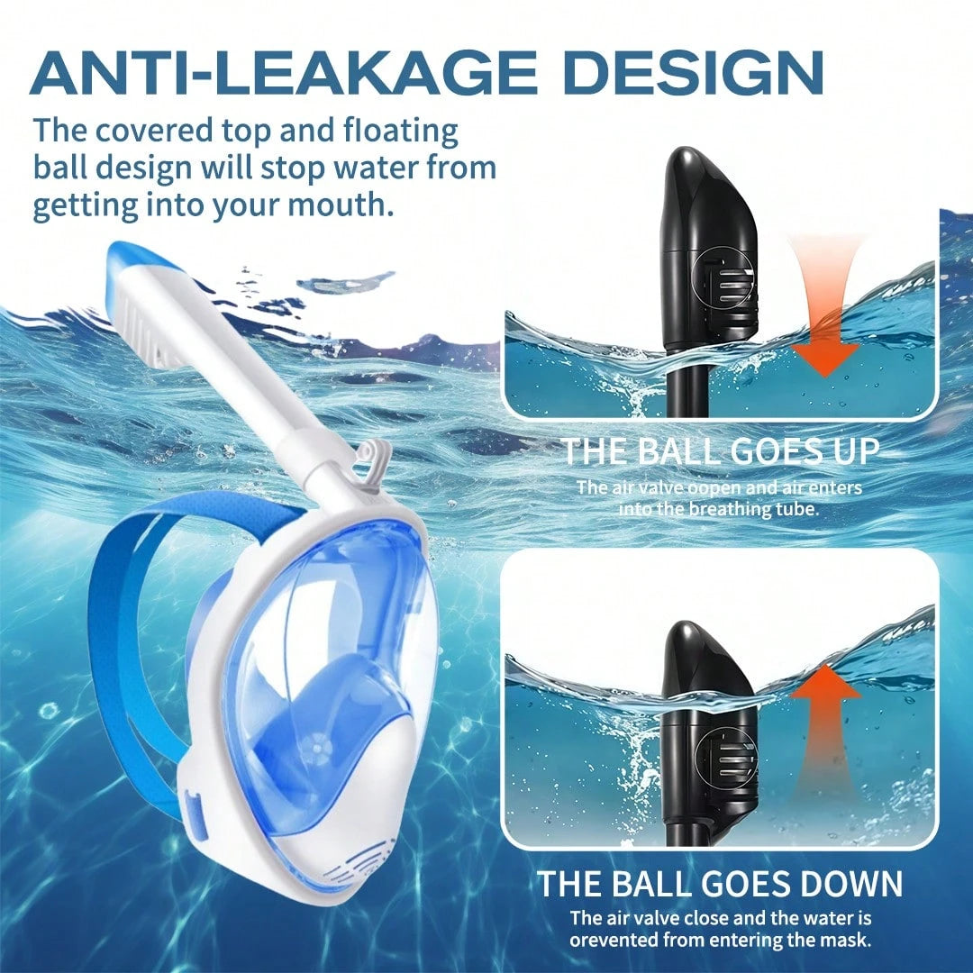THREE SNOWMEN New Blue Model: The Best Snorkel Mask Of All Time! Anti-Fog, Leak-Proof, And 180° Panoramic View.Blue-L\XL