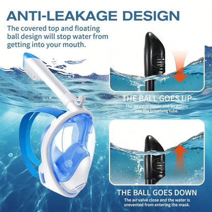 THREE SNOWMEN New Blue Model: The Best Snorkel Mask Of All Time! Anti-Fog, Leak-Proof, And 180° Panoramic View.Blue-L\XL