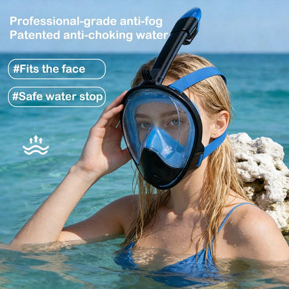 THREE SNOWMEN New Blue Model: The Best Snorkel Mask Of All Time! Anti-Fog, Leak-Proof, And 180° Panoramic View.Blue-L\XL