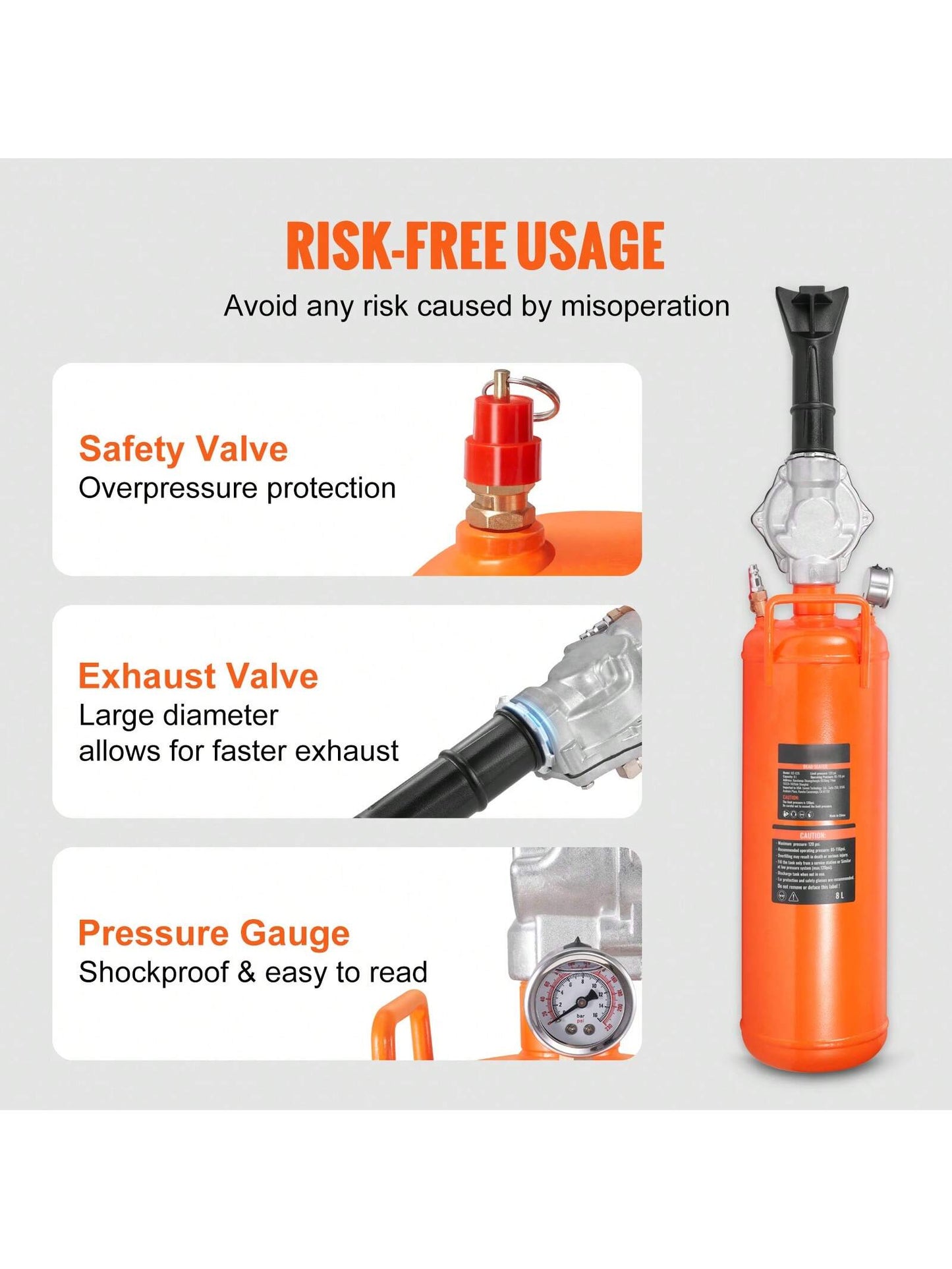 Tire Bead Blaster, Includes Pressure Gauge & Handle, Operates Between 85-116 PSI For Cars, Trucks, And ATVs And Tractor Tire Repairs