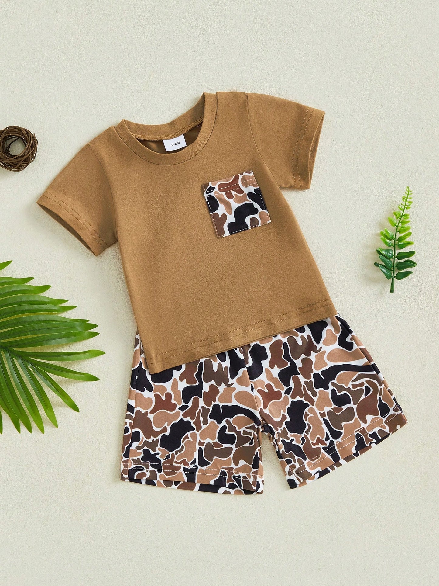 Toddler Baby Boys Summer Outfit, Short Sleeve Crew Neck T-Shirt Tops With Camouflage Shorts 2Pcs Clothes Set