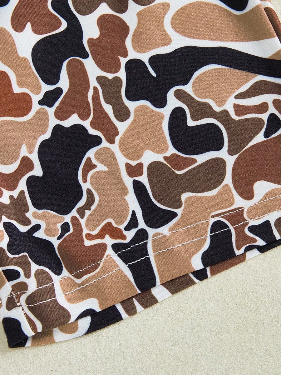 Toddler Baby Boys Summer Outfit, Short Sleeve Crew Neck T-Shirt Tops With Camouflage Shorts 2Pcs Clothes Set