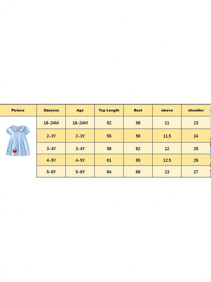 Toddler Baby Girl Back To School Dress Embroidery Short Sleeve A-Line Dresses 18M-6T Kids Casual Swing Sundress