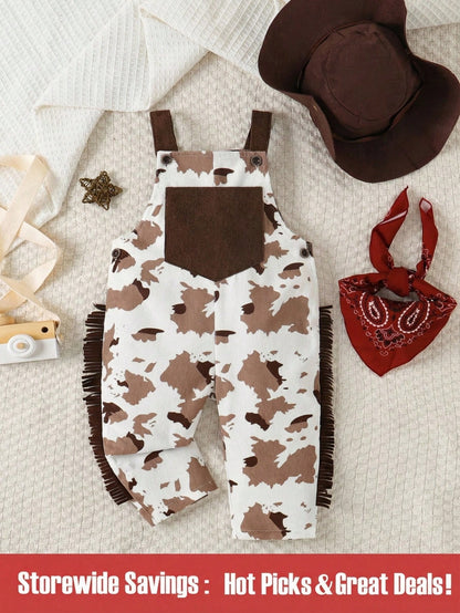 Toddler Boys' Western Cute Family Matching Basic Grandpa Cowboy Outfit White Polka Dot Autumn First Birthday Ranch Overalls Jumpsuit Hat Photoshoot