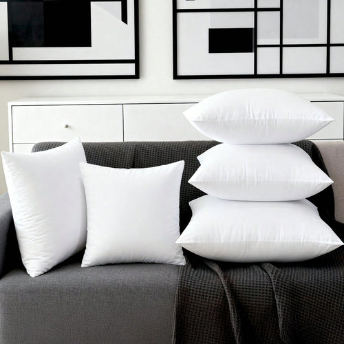 Tomnk Set Of 4/6 White Square Throw Pillows, Couch Pillow, Soft Polyester Fabric, Plush Texture, Ideal For Bed & Couch, Adds Comfort & Modern Style, Decorative Accent Cushions
