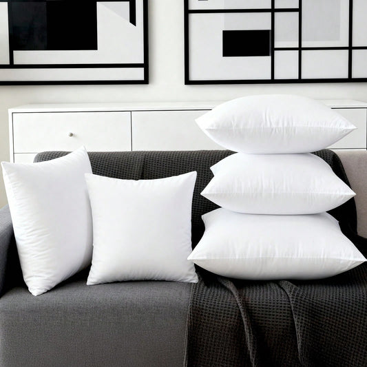 Tomnk Set Of 4/6 White Square Throw Pillows, Couch Pillow, Soft Polyester Fabric, Plush Texture, Ideal For Bed & Couch, Adds Comfort & Modern Style, Decorative Accent Cushions