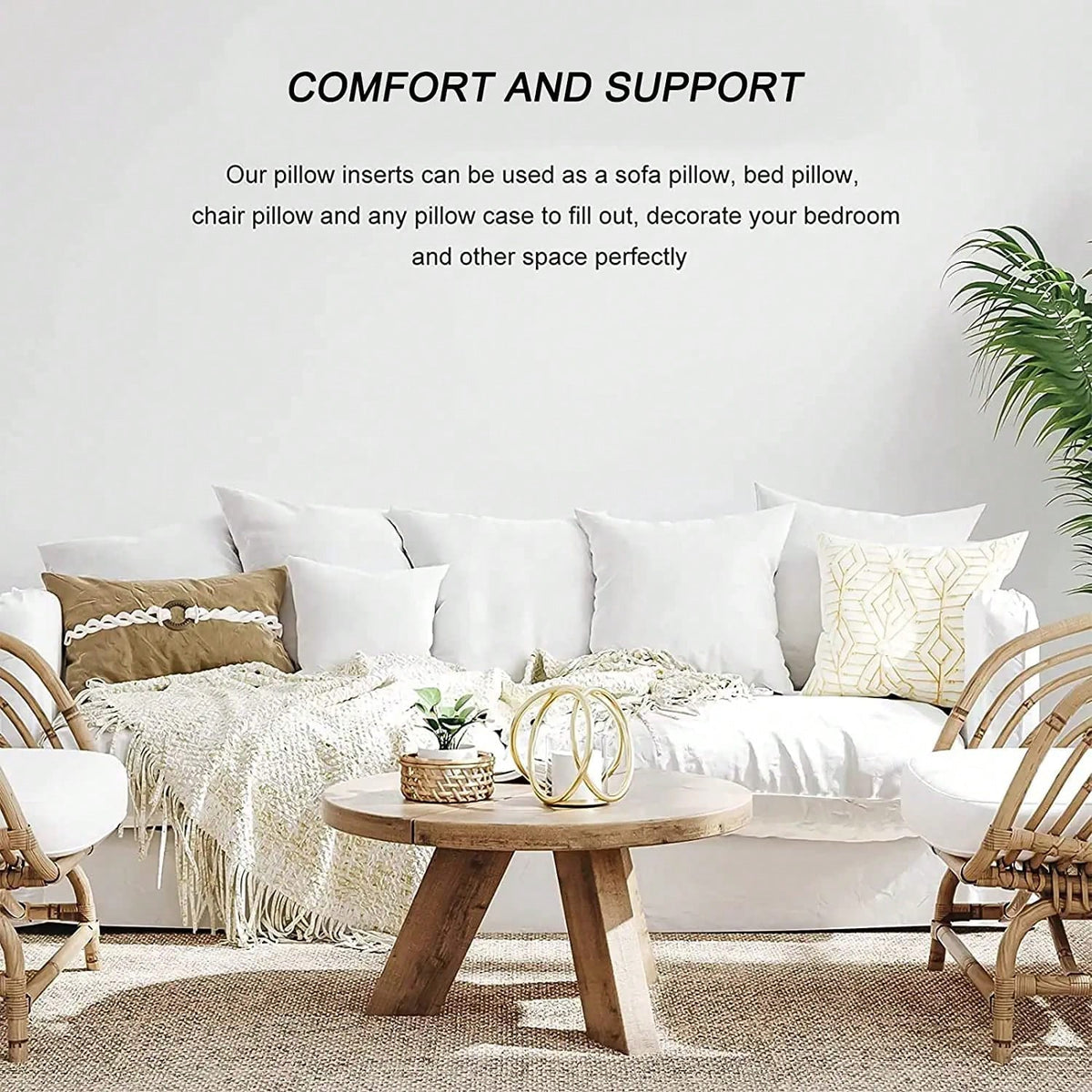 Tomnk Set Of 4/6 White Square Throw Pillows, Couch Pillow, Soft Polyester Fabric, Plush Texture, Ideal For Bed & Couch, Adds Comfort & Modern Style, Decorative Accent Cushions
