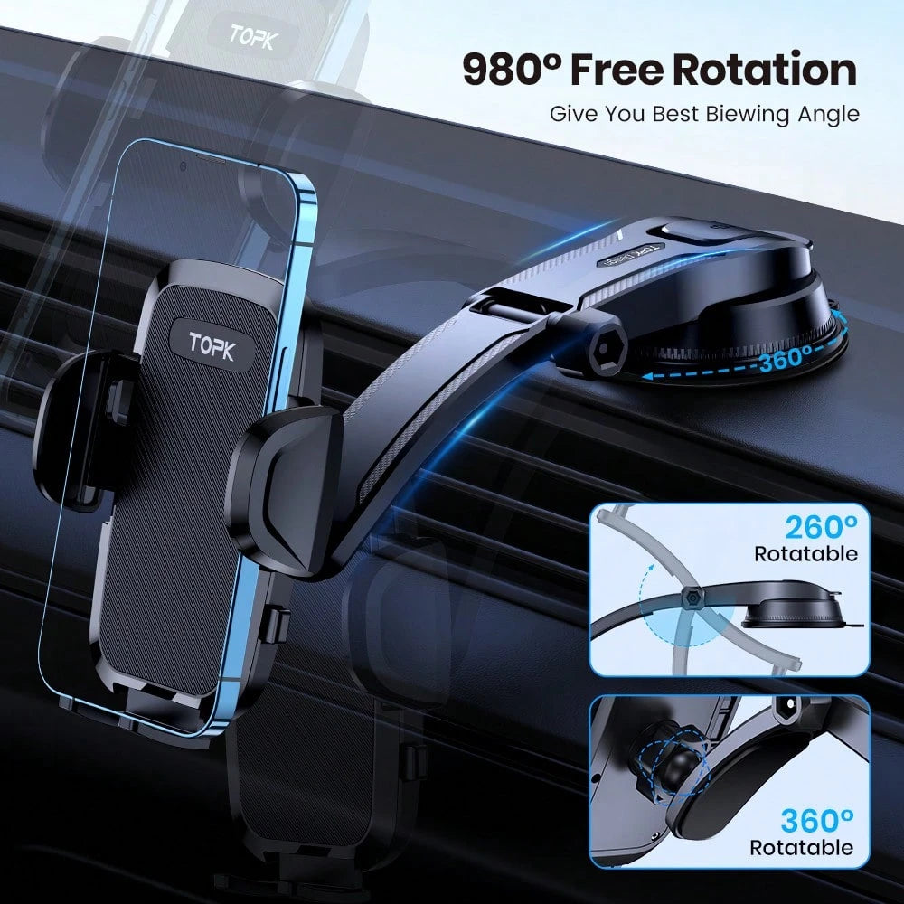 TOPK Car Phone Holder Mount, D36C Upgraded Handsfree Stand, Phone Holder For Car Dashboard, Compatible With IPhone Android Cell Phones
