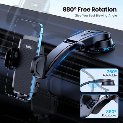 TOPK Car Phone Holder Mount, D36C Upgraded Handsfree Stand, Phone Holder For Car Dashboard, Compatible With IPhone Android Cell Phones