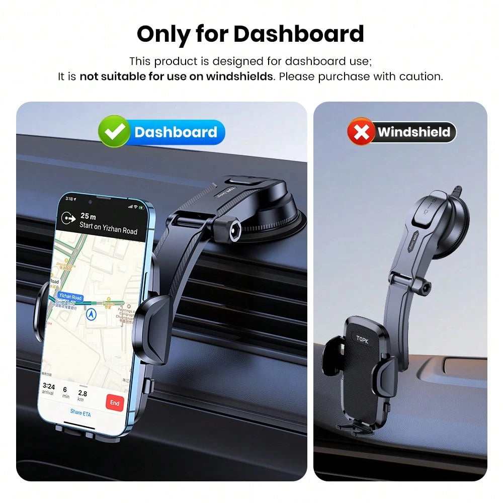 TOPK Car Phone Holder Mount, D36C Upgraded Handsfree Stand, Phone Holder For Car Dashboard, Compatible With IPhone Android Cell Phones