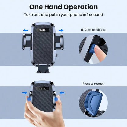 TOPK Car Phone Holder Mount, D36C Upgraded Handsfree Stand, Phone Holder For Car Dashboard, Compatible With IPhone Android Cell Phones