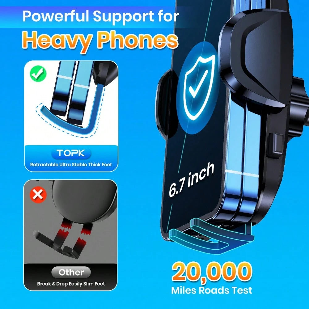 TOPK Car Phone Holder Mount, D36C Upgraded Handsfree Stand, Phone Holder For Car Dashboard, Compatible With IPhone Android Cell Phones