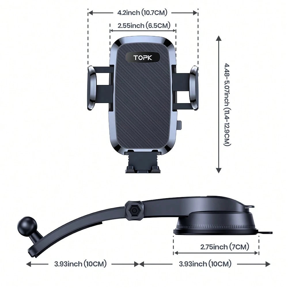 TOPK Car Phone Holder Mount, D36C Upgraded Handsfree Stand, Phone Holder For Car Dashboard, Compatible With IPhone Android Cell Phones