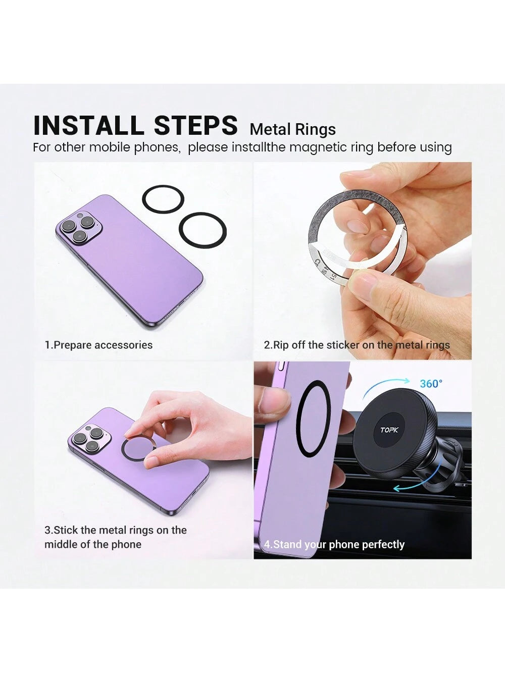 TOPK For Magsafe Car Phone Holder, Powerful Magnetism Premium Quality Support Single-Hand Operation Metal Hook Magnetic Car Phone Mount
