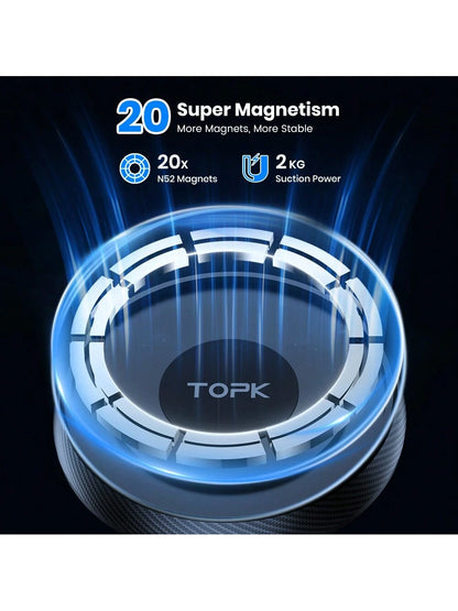 TOPK For Magsafe Car Phone Holder, Powerful Magnetism Premium Quality Support Single-Hand Operation Metal Hook Magnetic Car Phone Mount