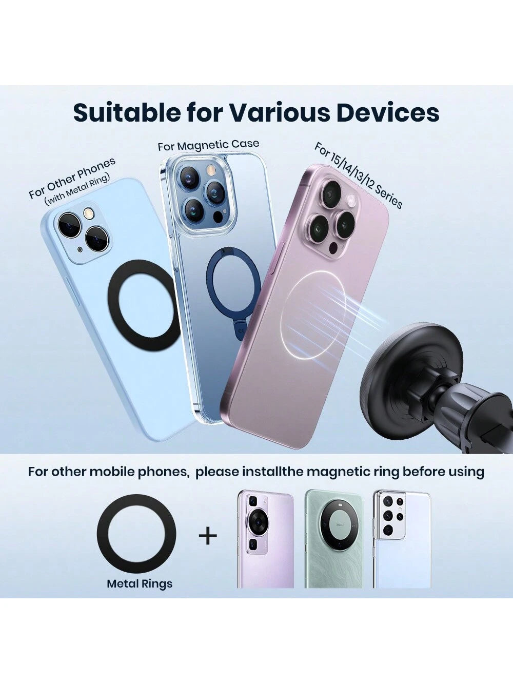 TOPK For Magsafe Car Phone Holder, Powerful Magnetism Premium Quality Support Single-Hand Operation Metal Hook Magnetic Car Phone Mount