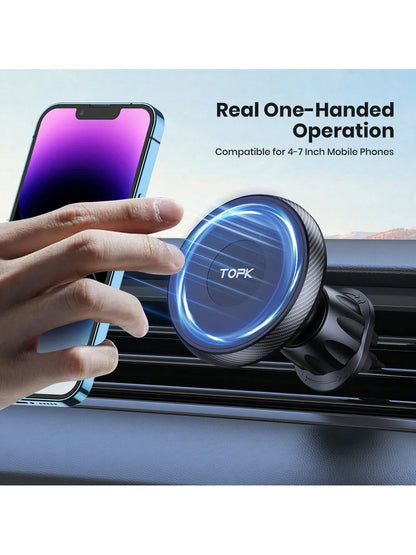 TOPK For Magsafe Car Phone Holder, Powerful Magnetism Premium Quality Support Single-Hand Operation Metal Hook Magnetic Car Phone Mount