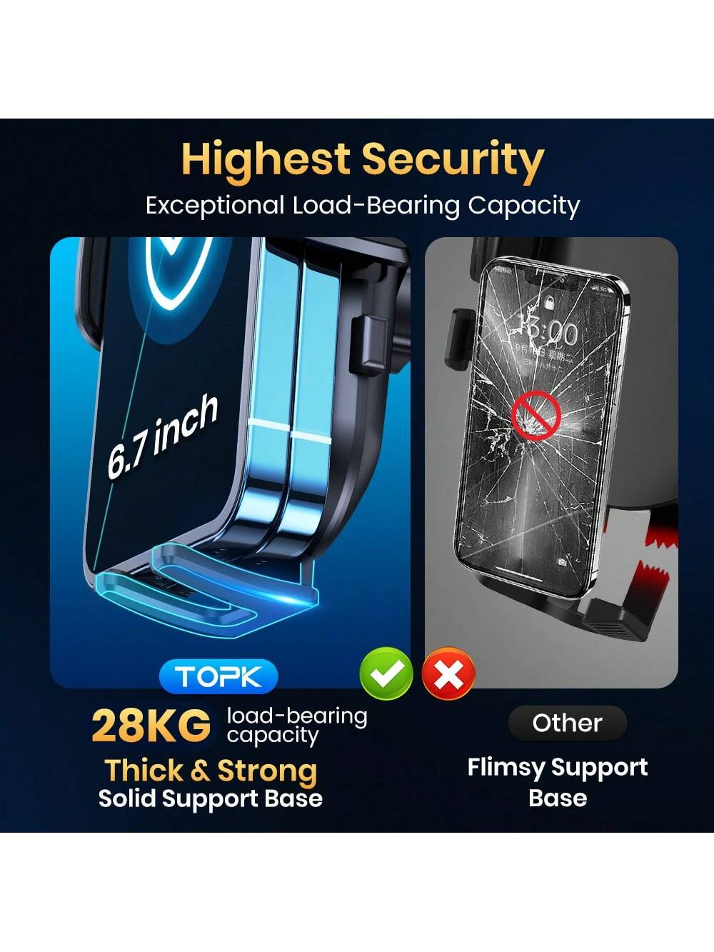 TOPK Phone Stand Holder For Car Mount Automobile Cell Phone Holder Car Mount Compatible With IPhone Universal Dashboard Mount Fit For All Smartphones