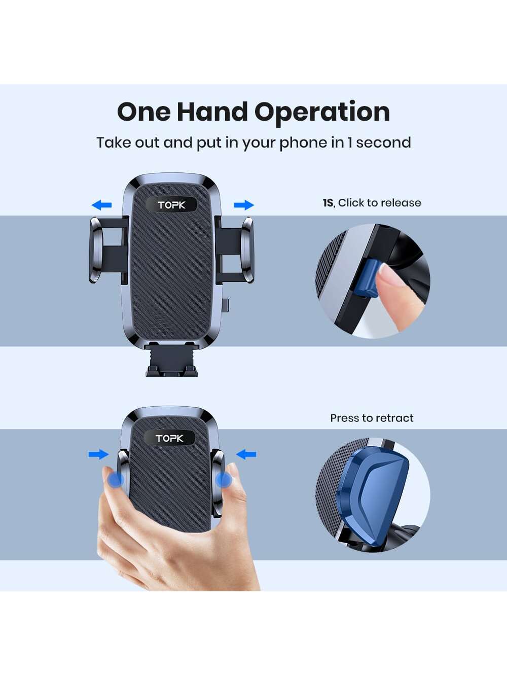 TOPK Phone Stand Holder For Car Mount Automobile Cell Phone Holder Car Mount Compatible With IPhone Universal Dashboard Mount Fit For All Smartphones
