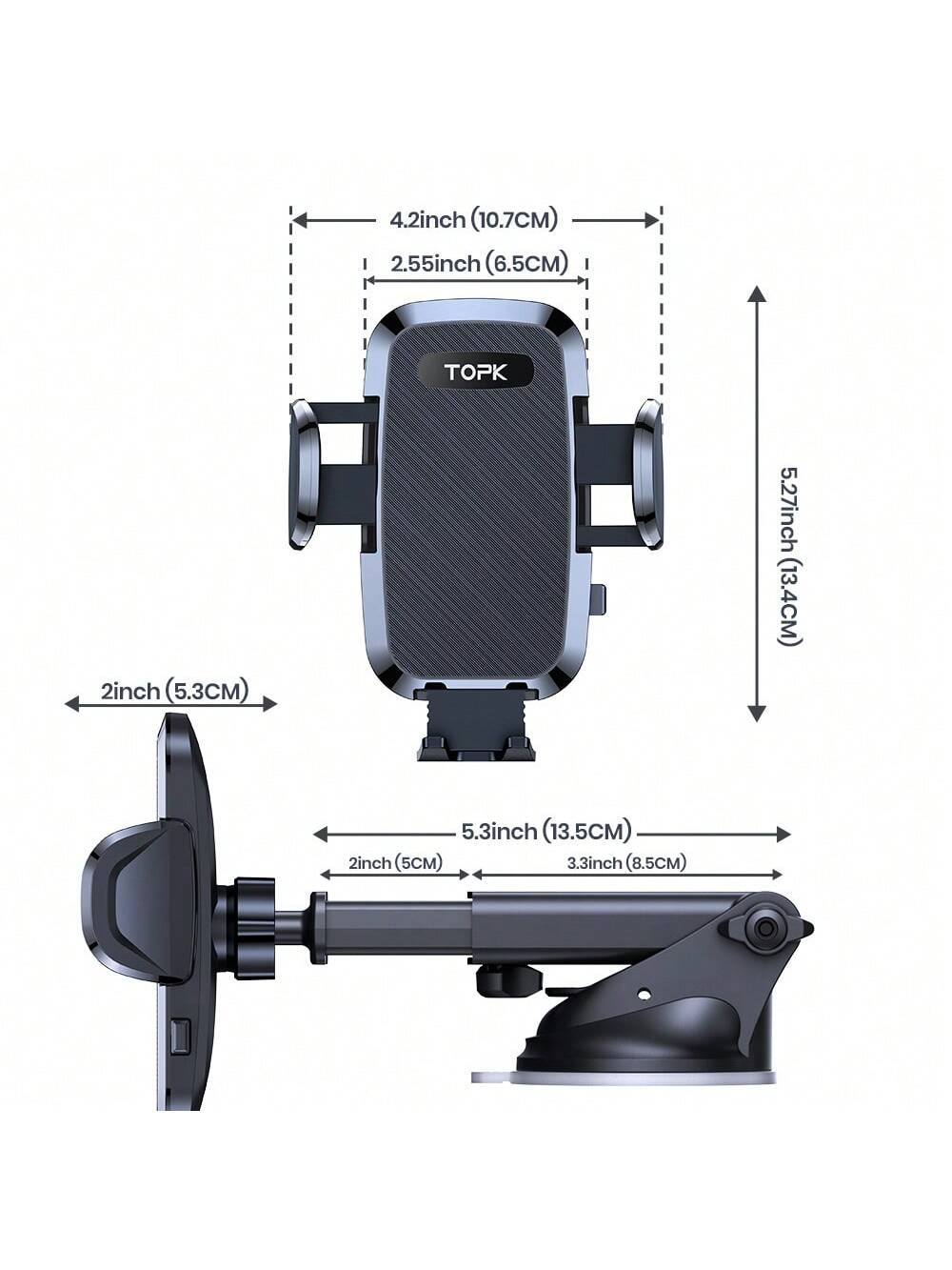TOPK Phone Stand Holder For Car Mount Automobile Cell Phone Holder Car Mount Compatible With IPhone Universal Dashboard Mount Fit For All Smartphones