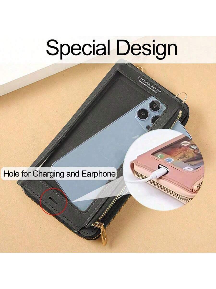 Touch Screen Mobile Phone Bag Female Cross Bag Anti-Theft Multi-Functional Shoulder Transparent Mini Small Bag Mobile Phone Bag Thanksgiving Day Gift Wallet Long Wallet With Strap Cell Phone Pouch For