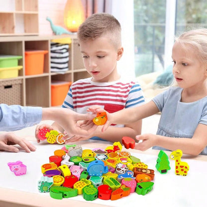 Toys For 1 2 3 Year Olds,Threading Toys For Toddlers Animals Fruits Vegetables String Lacing Beads Wooden Montessori Educational Toys Gifts