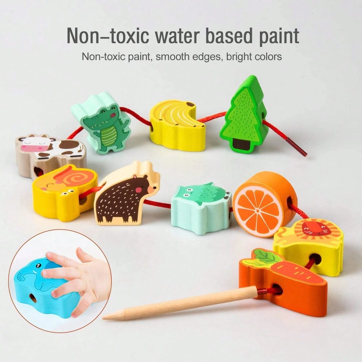 Toys For 1 2 3 Year Olds,Threading Toys For Toddlers Animals Fruits Vegetables String Lacing Beads Wooden Montessori Educational Toys Gifts