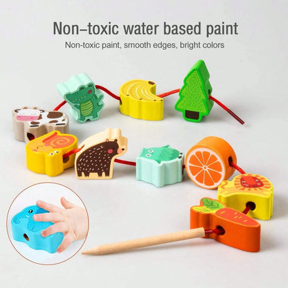 Toys For 1 2 3 Year Olds,Threading Toys For Toddlers Animals Fruits Vegetables String Lacing Beads Wooden Montessori Educational Toys Gifts