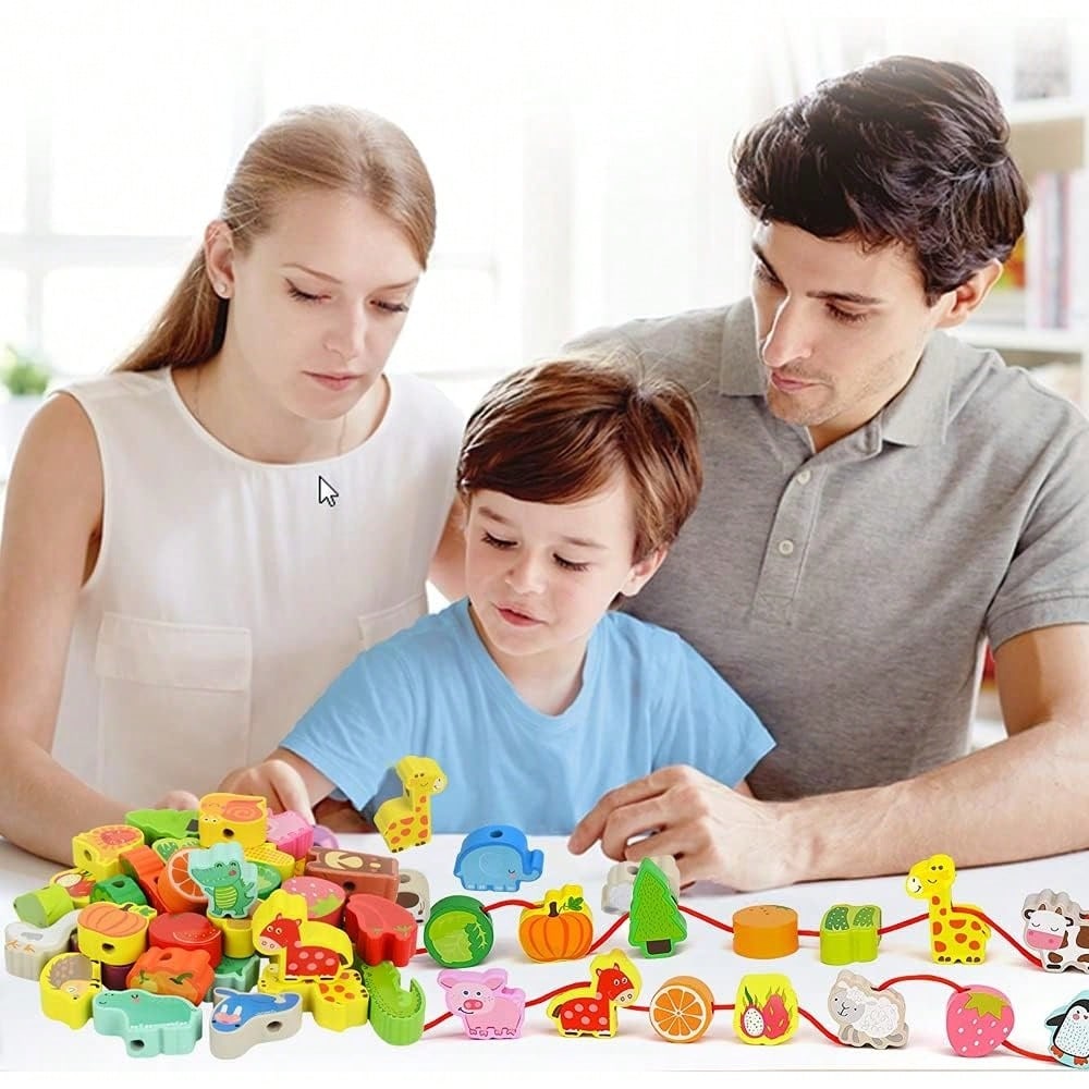 Toys For 1 2 3 Year Olds,Threading Toys For Toddlers Animals Fruits Vegetables String Lacing Beads Wooden Montessori Educational Toys Gifts