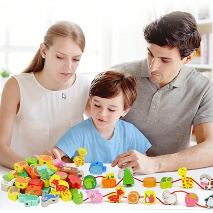 Toys For 1 2 3 Year Olds,Threading Toys For Toddlers Animals Fruits Vegetables String Lacing Beads Wooden Montessori Educational Toys Gifts