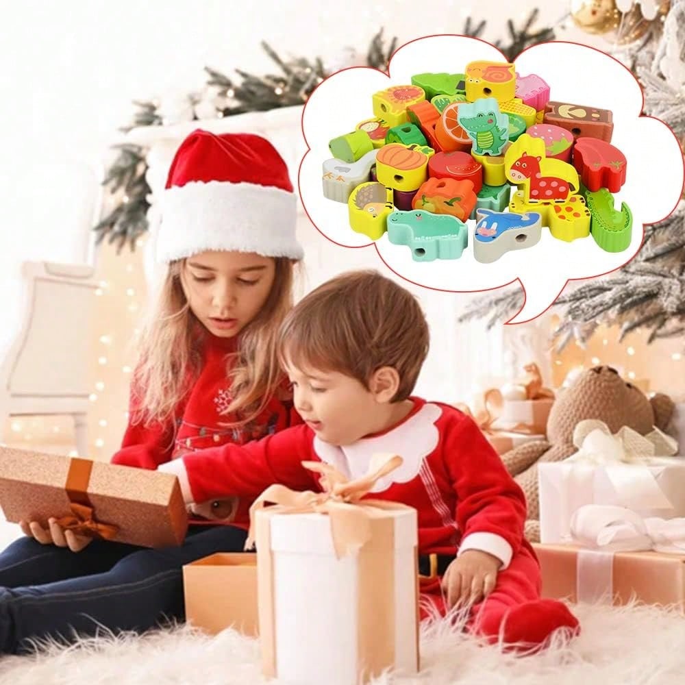 Toys For 1 2 3 Year Olds,Threading Toys For Toddlers Animals Fruits Vegetables String Lacing Beads Wooden Montessori Educational Toys Gifts