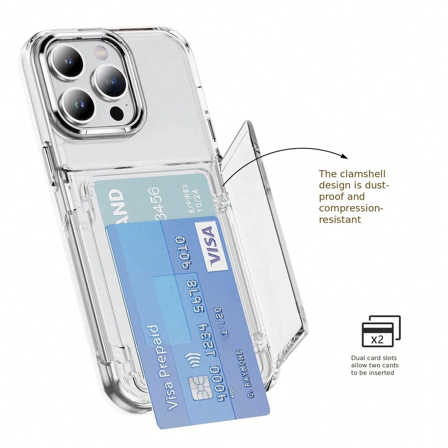 Transparent Card Holder With Flip Cover And Stand That Can Hold Photos And ID Cards Phone Case Suitable For Compatible With Iphone 17,16, 15, 14, 13, 12, 11, PRO MAX,Plus,Air