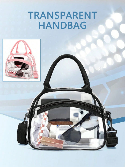 Transparent Handbag With Adjustable Shoulder Straps, Unisex, Made Of Thick And Transparent PVC Material, Durable And Reliable Handbag.