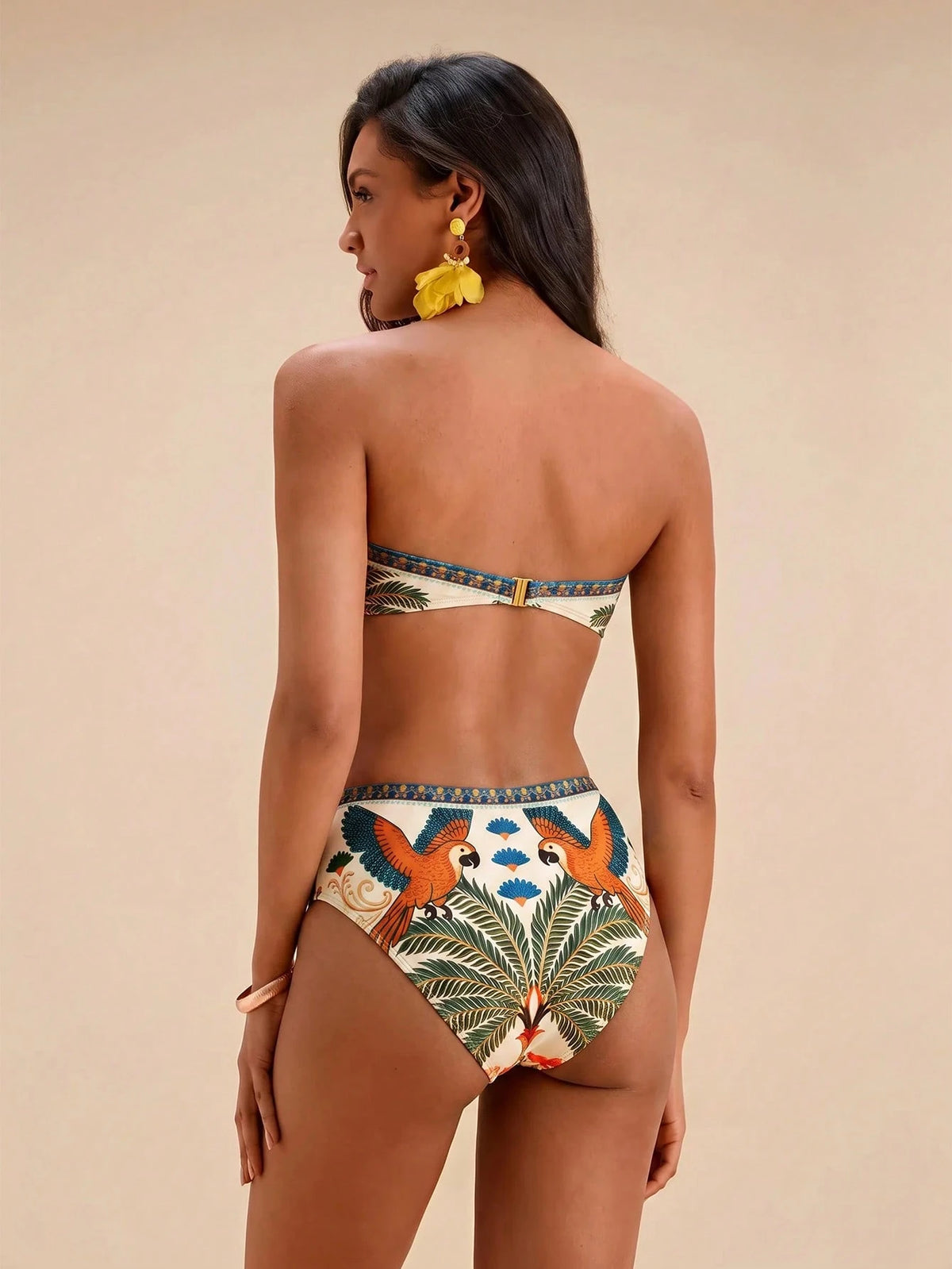 Travachic Women's Summer Beach All-Over Print Strapless Bikini Top And Triangle Bottom Two-Piece Swimsuit Set
