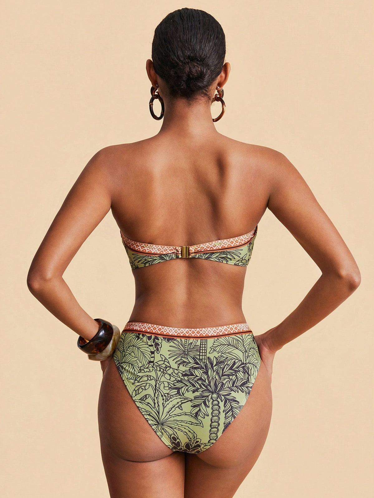 Travachic Women's Summer Beach All-Over Print Strapless Bikini Top And Triangle Bottom Two-Piece Swimsuit Set