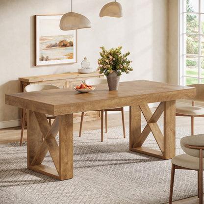 Tribesigns 63-Inch Rectangle Dining Table For 4-6 People, Farmhouse Thick Appearance Design, Rectangular Kitchen Dinner Table For Home, Natural Brown