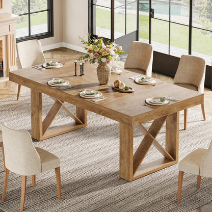 Tribesigns 63-Inch Rectangle Dining Table For 4-6 People, Farmhouse Thick Appearance Design, Rectangular Kitchen Dinner Table For Home, Natural Brown
