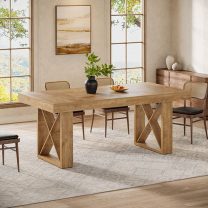 Tribesigns 63-Inch Rectangle Dining Table For 4-6 People, Farmhouse Thick Appearance Design, Rectangular Kitchen Dinner Table For Home, Natural Brown