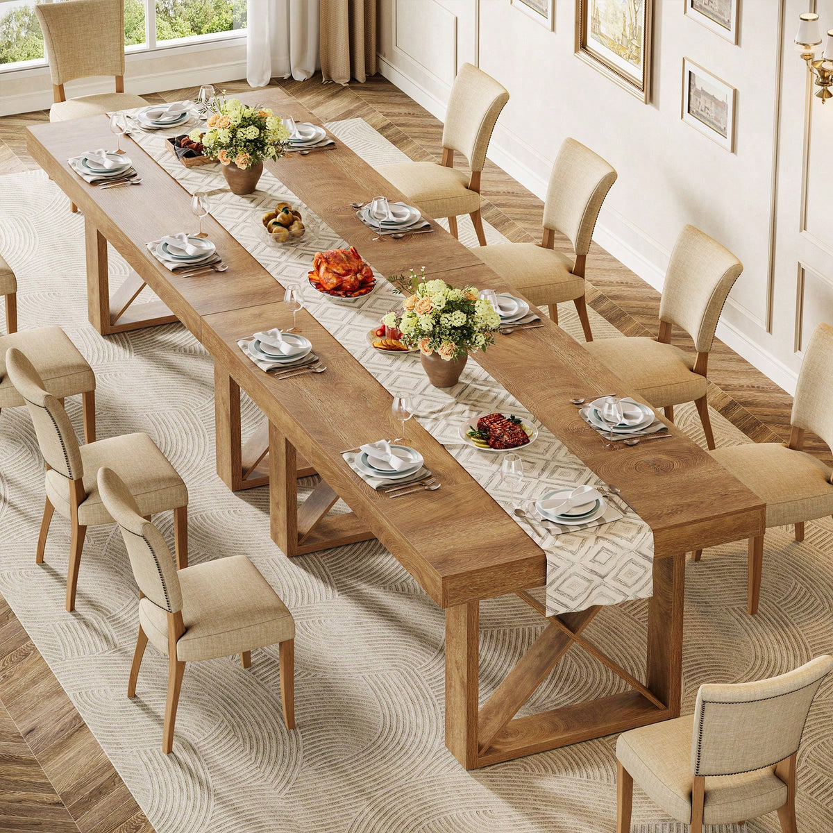 Tribesigns 63-Inch Rectangle Dining Table For 4-6 People, Farmhouse Thick Appearance Design, Rectangular Kitchen Dinner Table For Home, Natural Brown