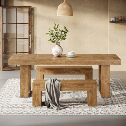Tribesigns 63-Inch Rectangle Dining Table For 4-6 People, Farmhouse Thick Appearance Design, Rectangular Kitchen Dinner Table For Home, Natural Brown