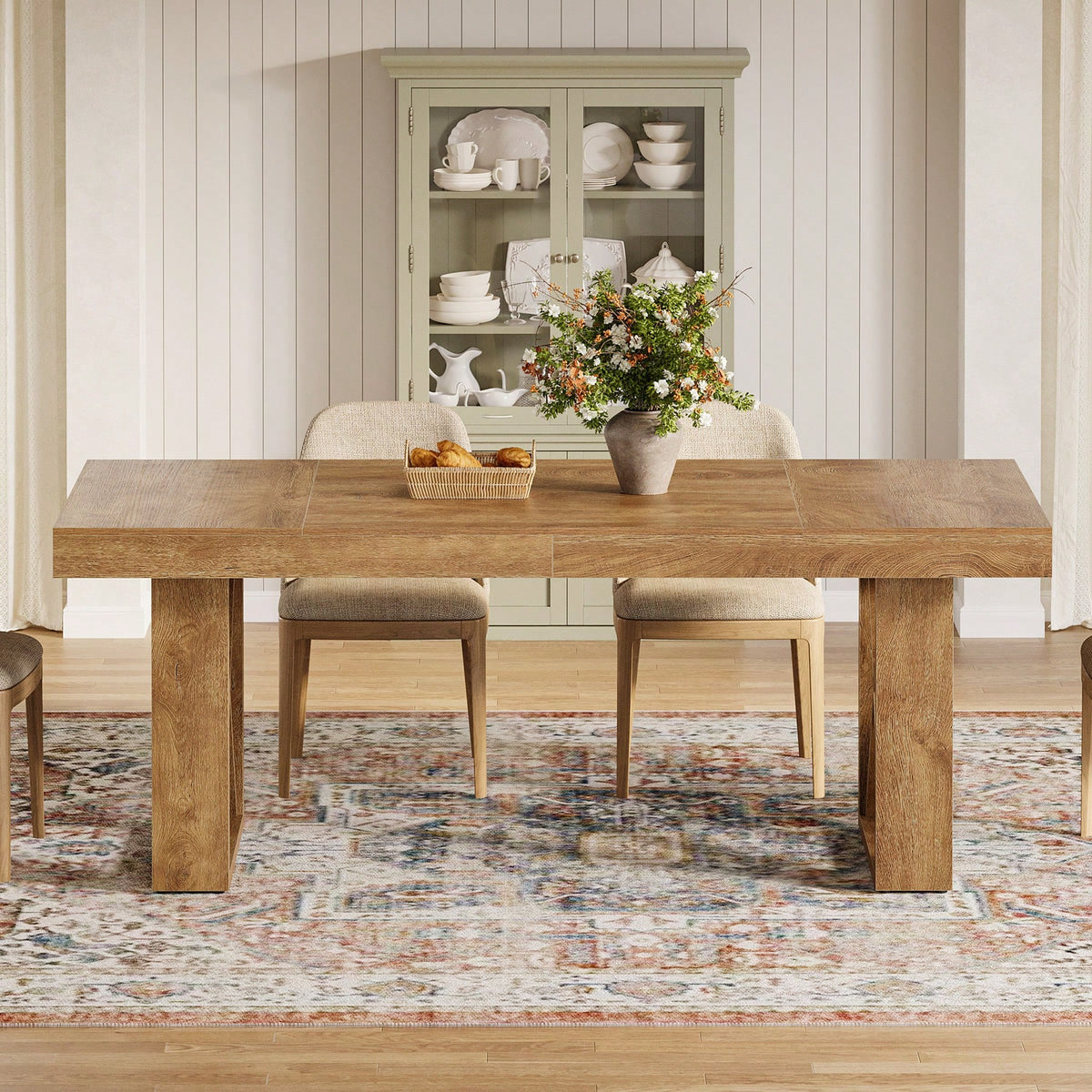 Tribesigns 63-Inch Rectangle Dining Table For 4-6 People, Farmhouse Thick Appearance Design, Rectangular Kitchen Dinner Table For Home, Natural Brown