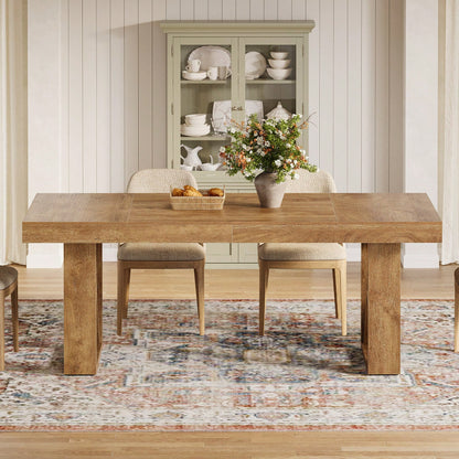 Tribesigns 63-Inch Rectangle Dining Table For 4-6 People, Farmhouse Thick Appearance Design, Rectangular Kitchen Dinner Table For Home, Natural Brown