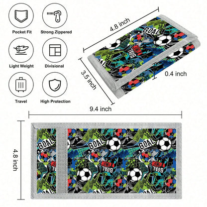 Trifold Wallet, Printed Wallet, Can Hold ID Cards, Coins, Banknotes. With Hook For Keys, With Visible Window, Can Hold Photos.