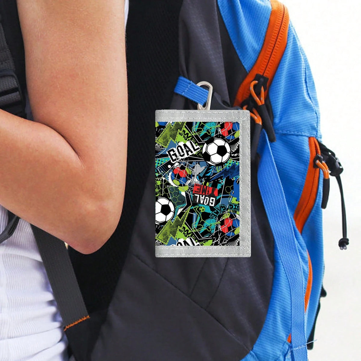 Trifold Wallet, Printed Wallet, Can Hold ID Cards, Coins, Banknotes. With Hook For Keys, With Visible Window, Can Hold Photos.